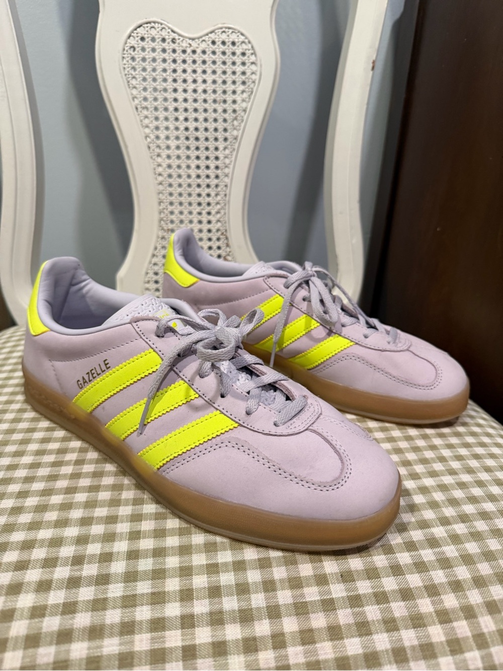 adidas Gazelle Lavender with Neon Yellow Stripes